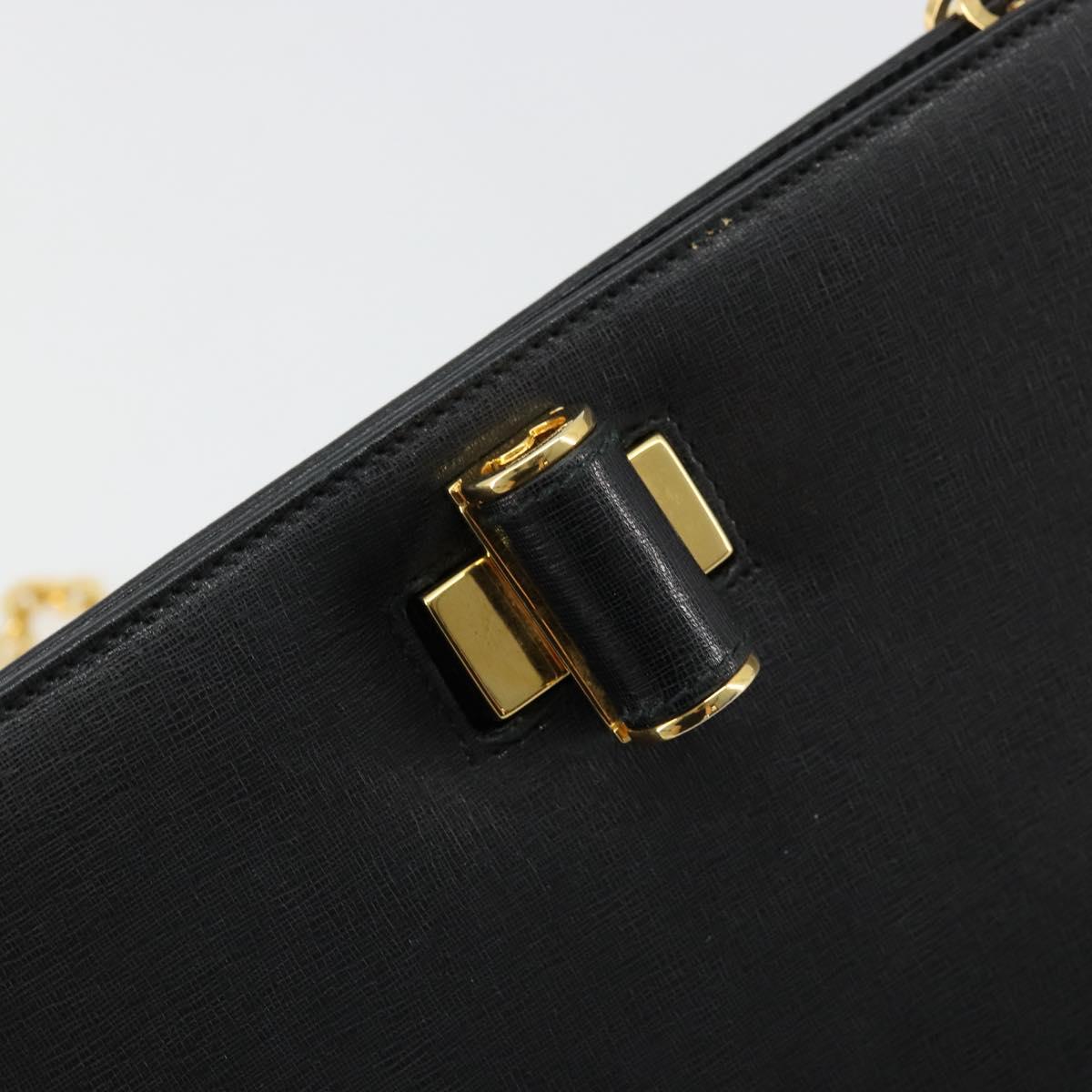 Salvatore Ferragamo Chain Shoulder Bag Leather Black Gold Auth 177335A