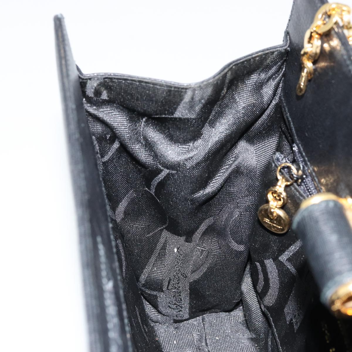 Salvatore Ferragamo Chain Shoulder Bag Leather Black Gold Auth 177335A