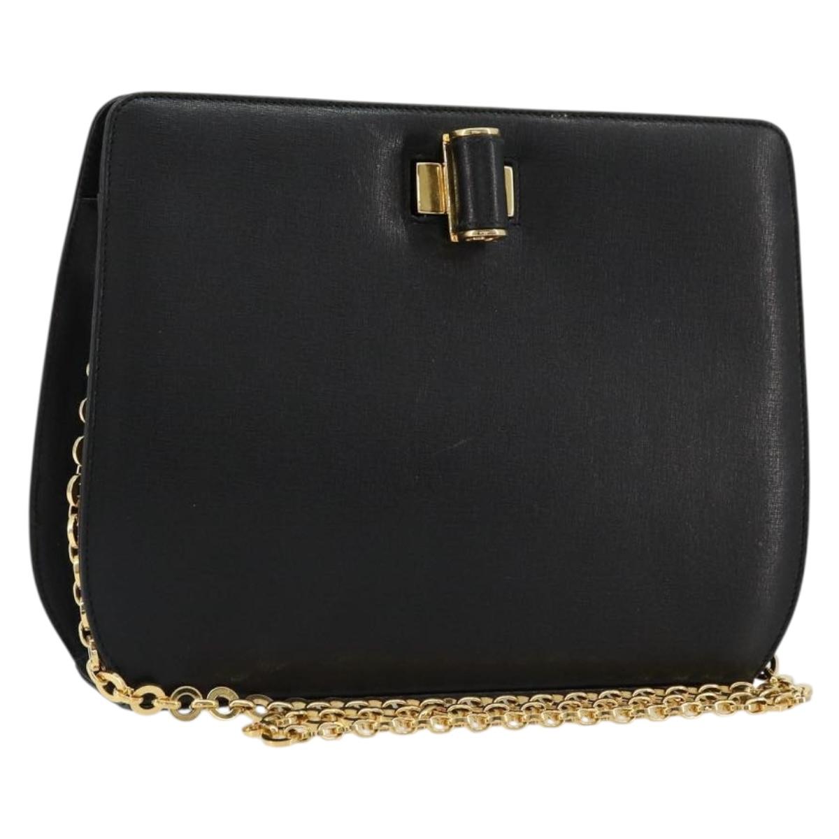 Salvatore Ferragamo Chain Shoulder Bag Leather Black Gold Auth 177335A