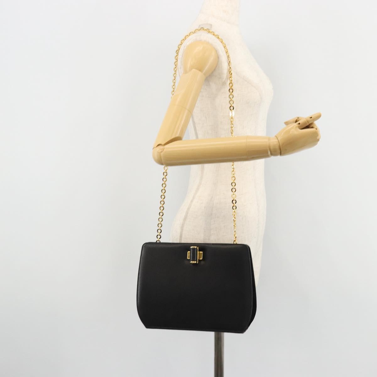 Salvatore Ferragamo Chain Shoulder Bag Leather Black Gold Auth 177335A