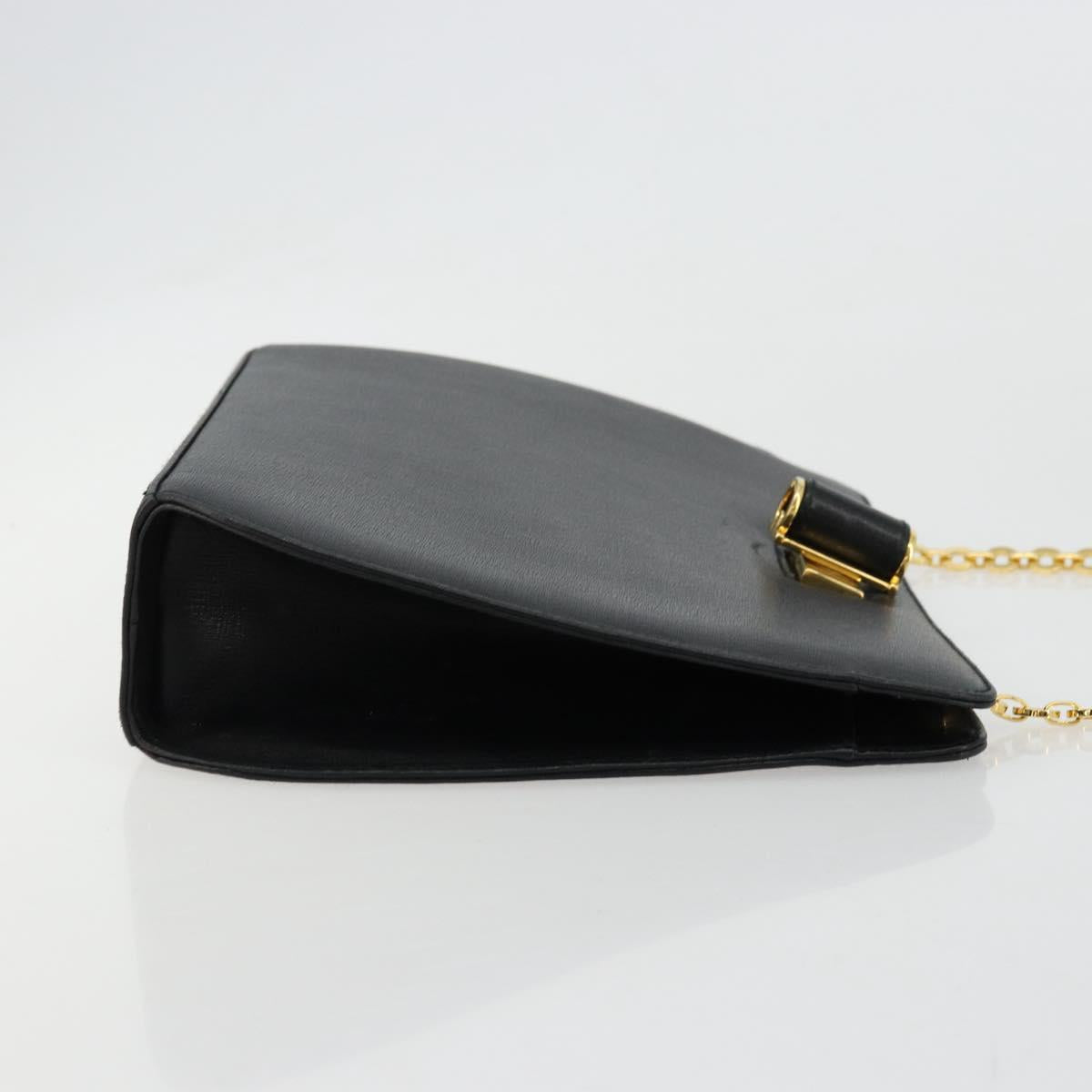 Salvatore Ferragamo Chain Shoulder Bag Leather Black Gold Auth 177335A