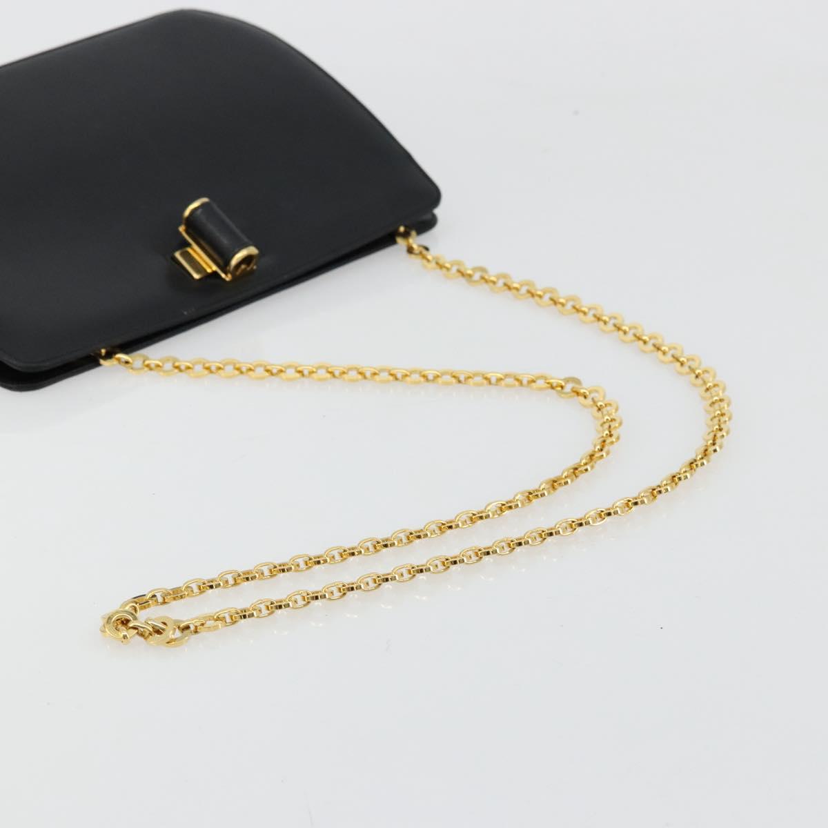 Salvatore Ferragamo Chain Shoulder Bag Leather Black Gold Auth 177335A