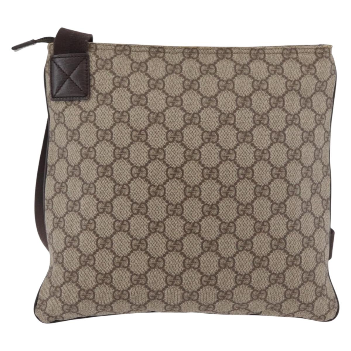 GUCCI GG Supreme Shoulder Bag PVC Beige Silver 141626 Auth 177434