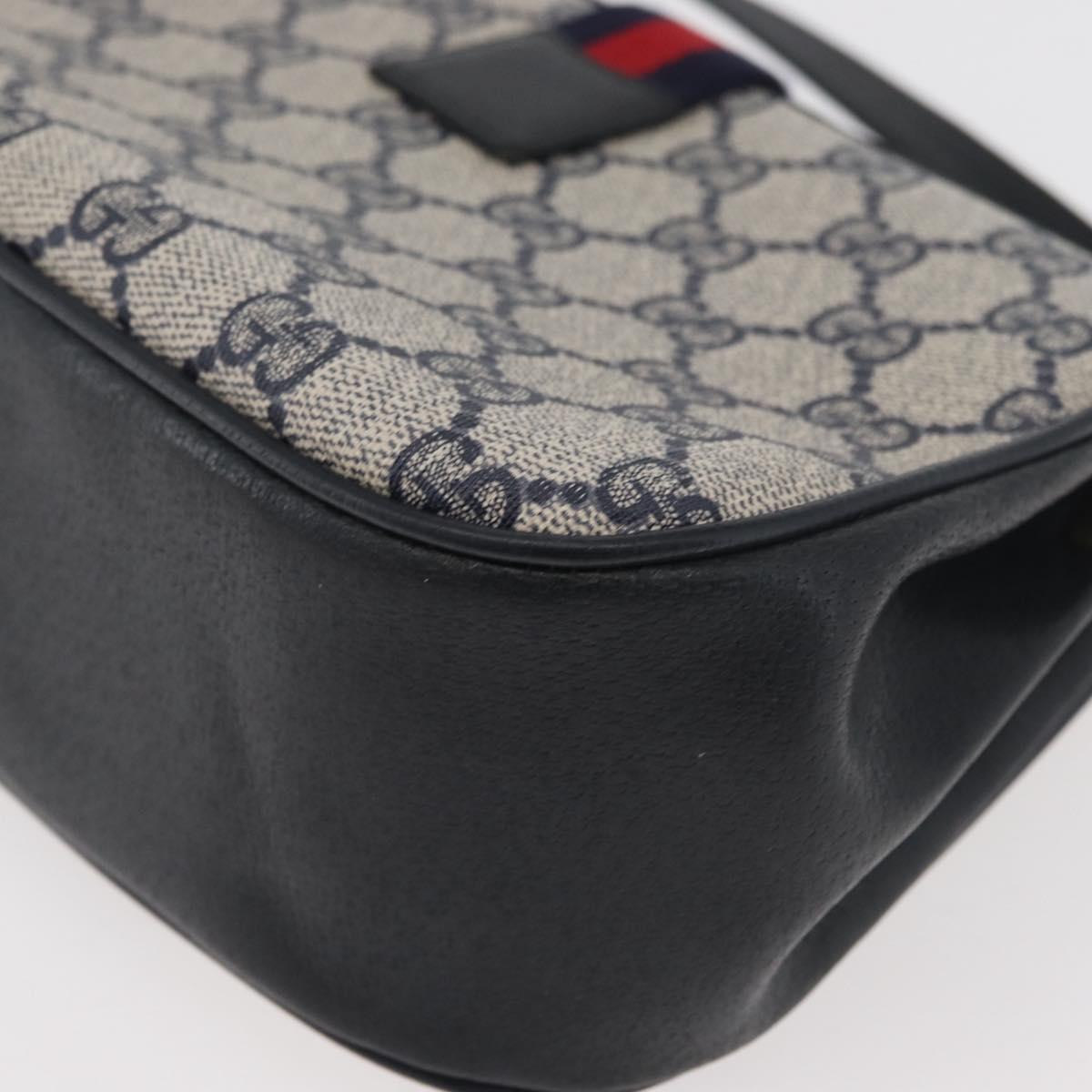 GUCCI GG Supreme Sherry Line Shoulder Bag PVC Navy Gold 10 02 024 Auth 177436