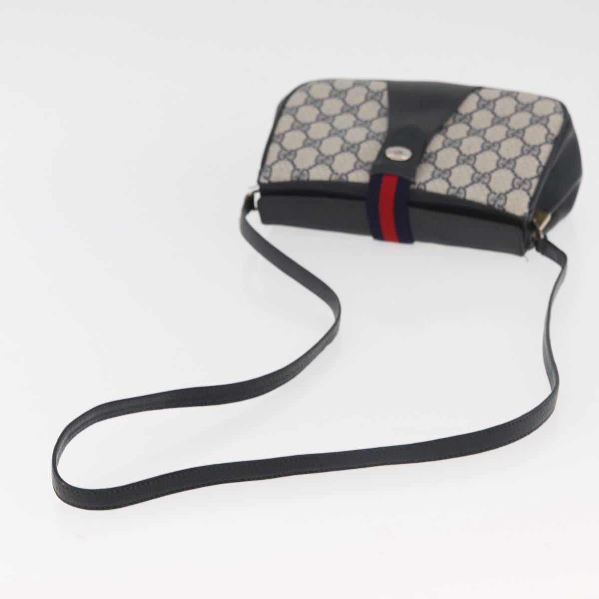 GUCCI GG Supreme Sherry Line Shoulder Bag PVC Navy Gold 10 02 024 Auth 177436