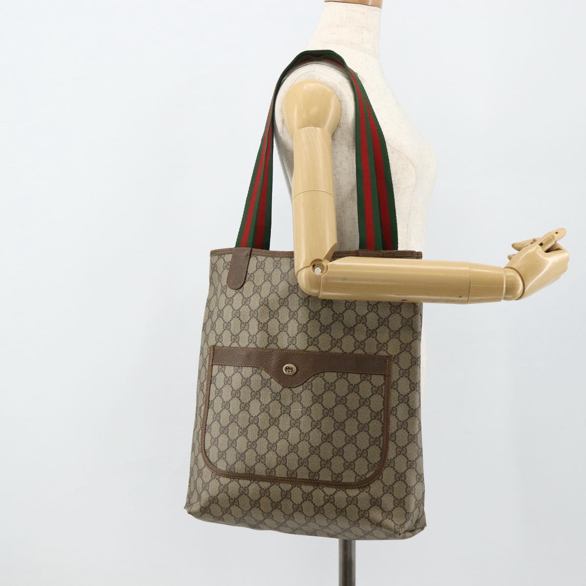 GUCCI GG Supreme Web Sherry Line Bag PVC Beige Red Green 89 02 003 Auth 177437