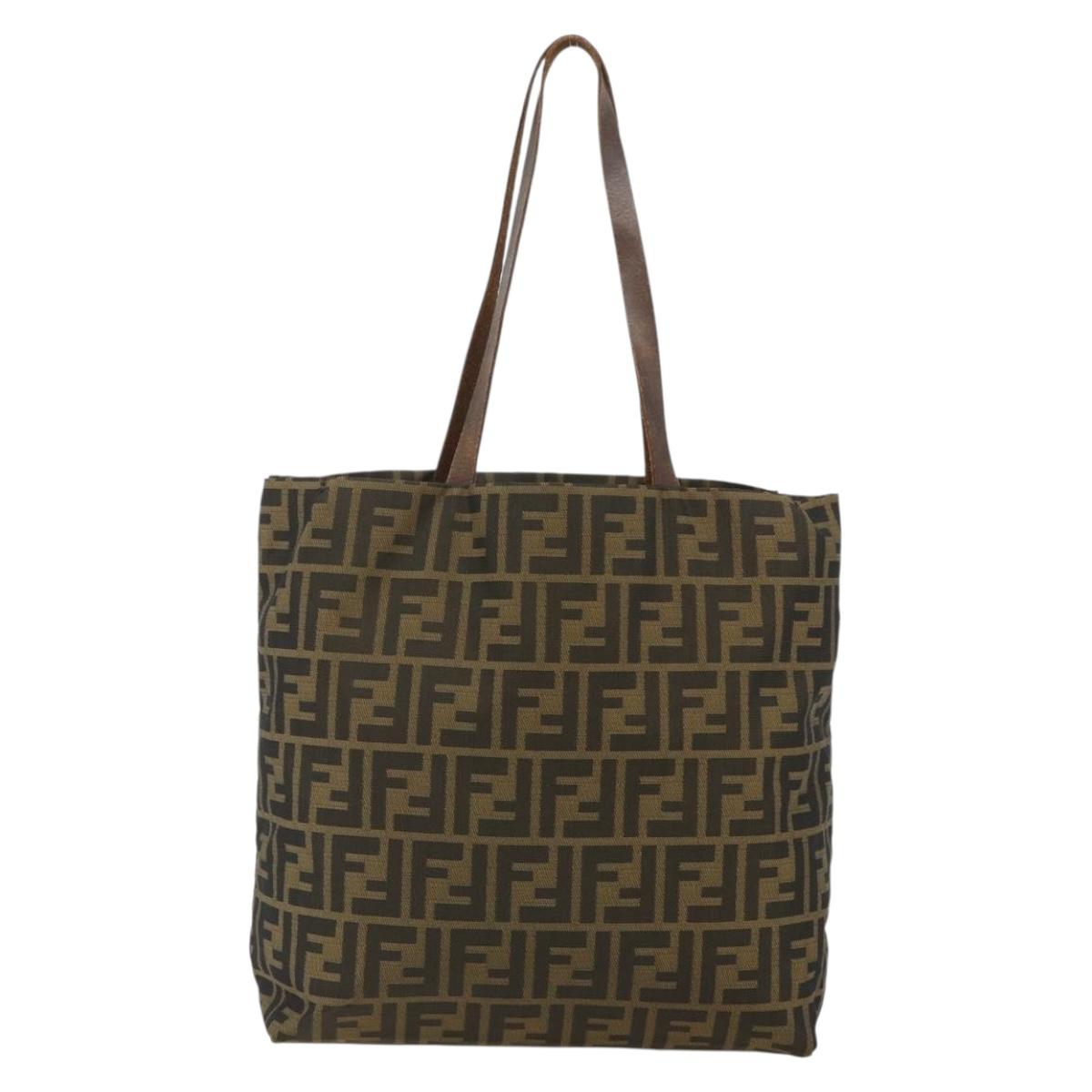 FENDI Zucca Canvas Hand Bag Brown Black Auth 177441