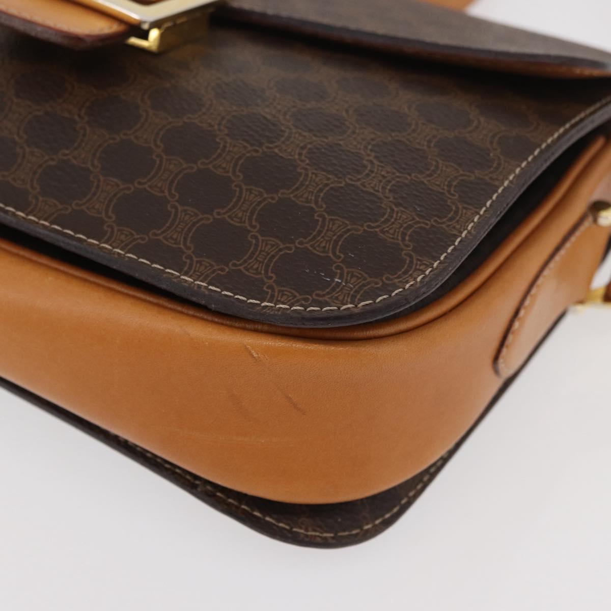 CELINE Macadam Canvas Horse Carriage Bag PVC Leather Brown Gold Auth 177443A