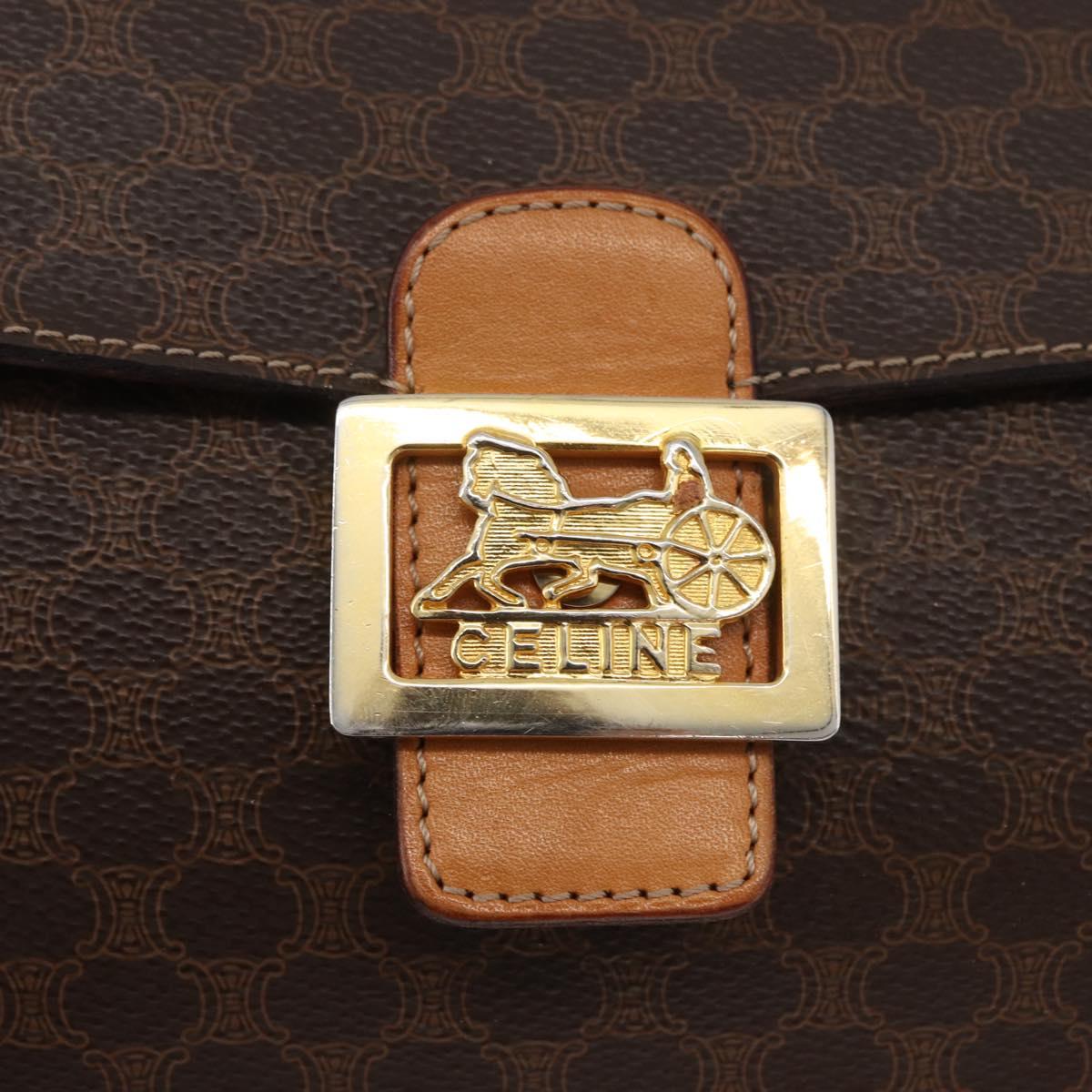 CELINE Macadam Canvas Horse Carriage Bag PVC Leather Brown Gold Auth 177443A