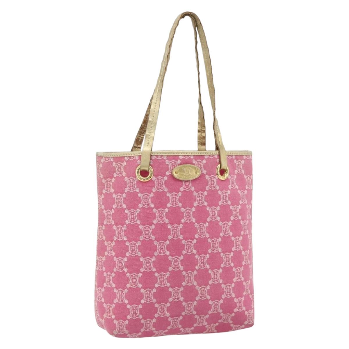 CELINE Paris Macadam Canvas Tote Bag Denim Pink Gold Auth 177444A