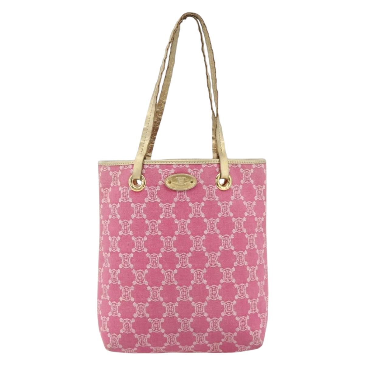 CELINE Paris Macadam Canvas Tote Bag Denim Pink Gold Auth 177444A