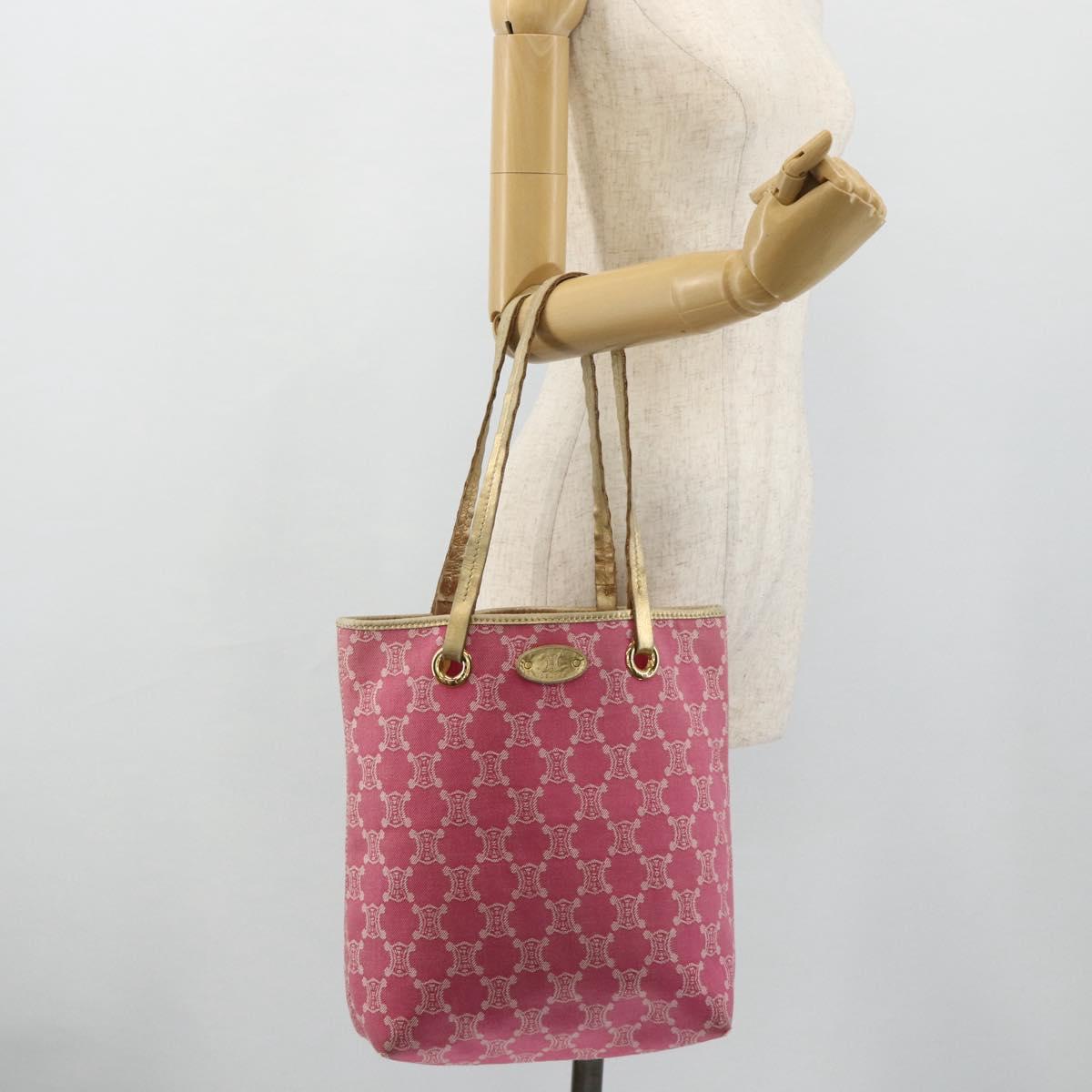 CELINE Paris Macadam Canvas Tote Bag Denim Pink Gold Auth 177444A
