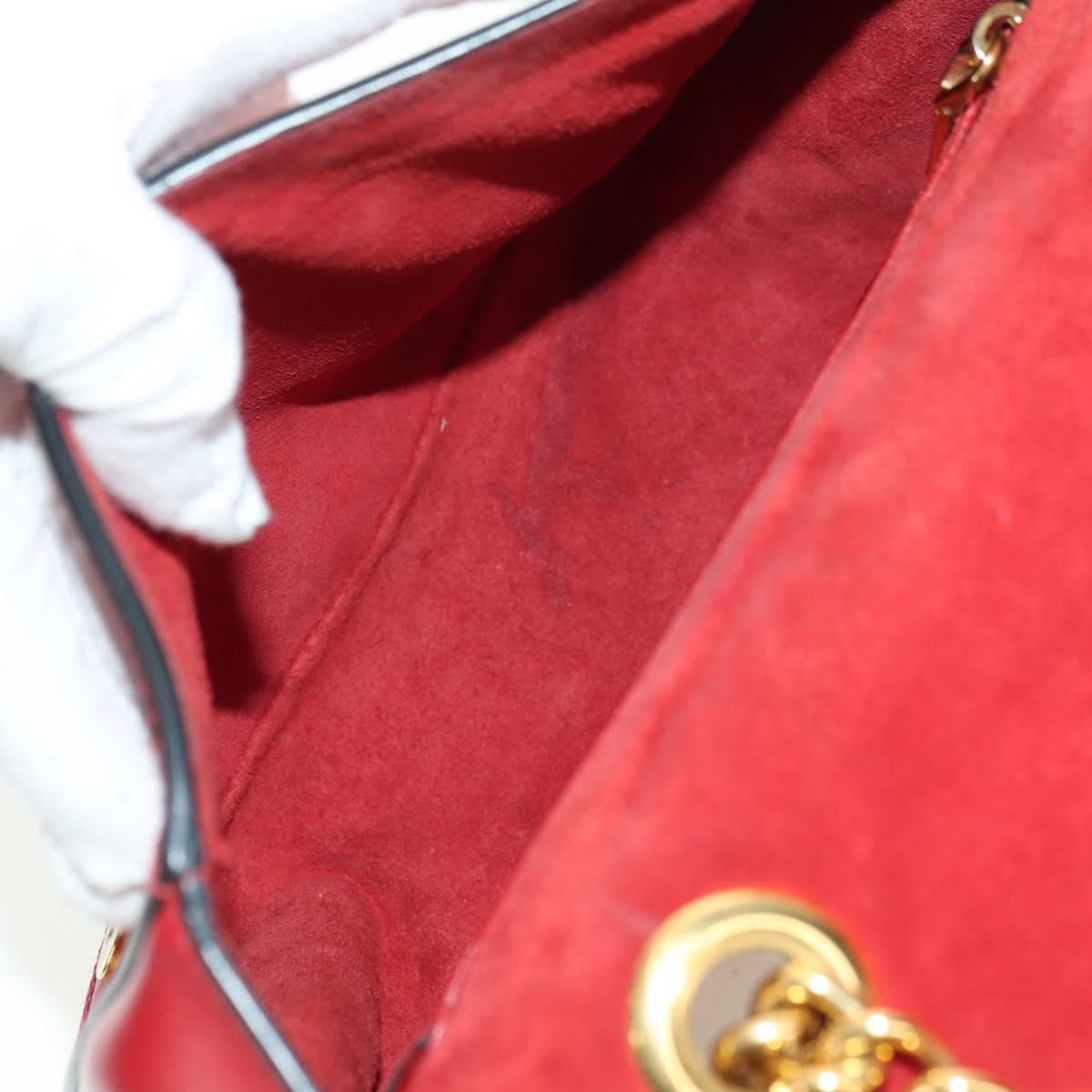 Miu Miu Chain Dahlia Shoulder Bag Leather Red Gold Auth 177448A