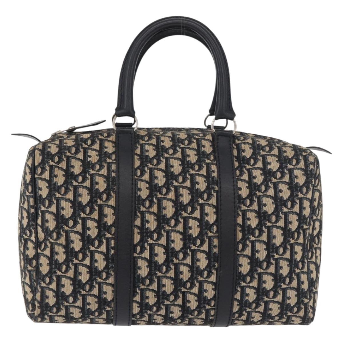 Christian Dior Trotter Canvas Boston Bag Navy Silver Auth 177449