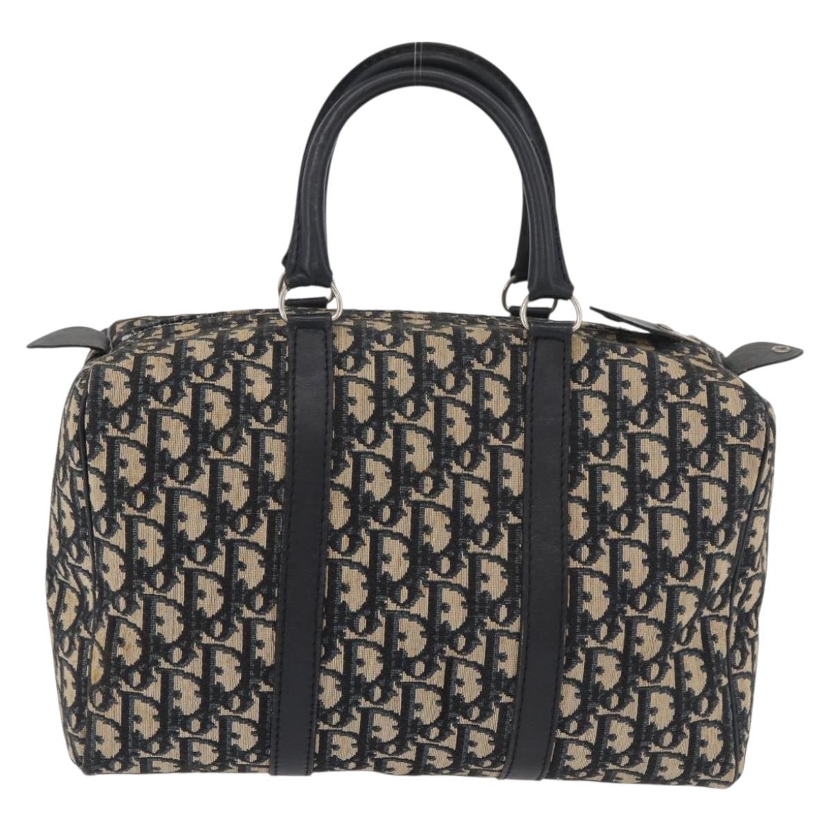Christian Dior Trotter Canvas Boston Bag Navy Silver Auth 177449