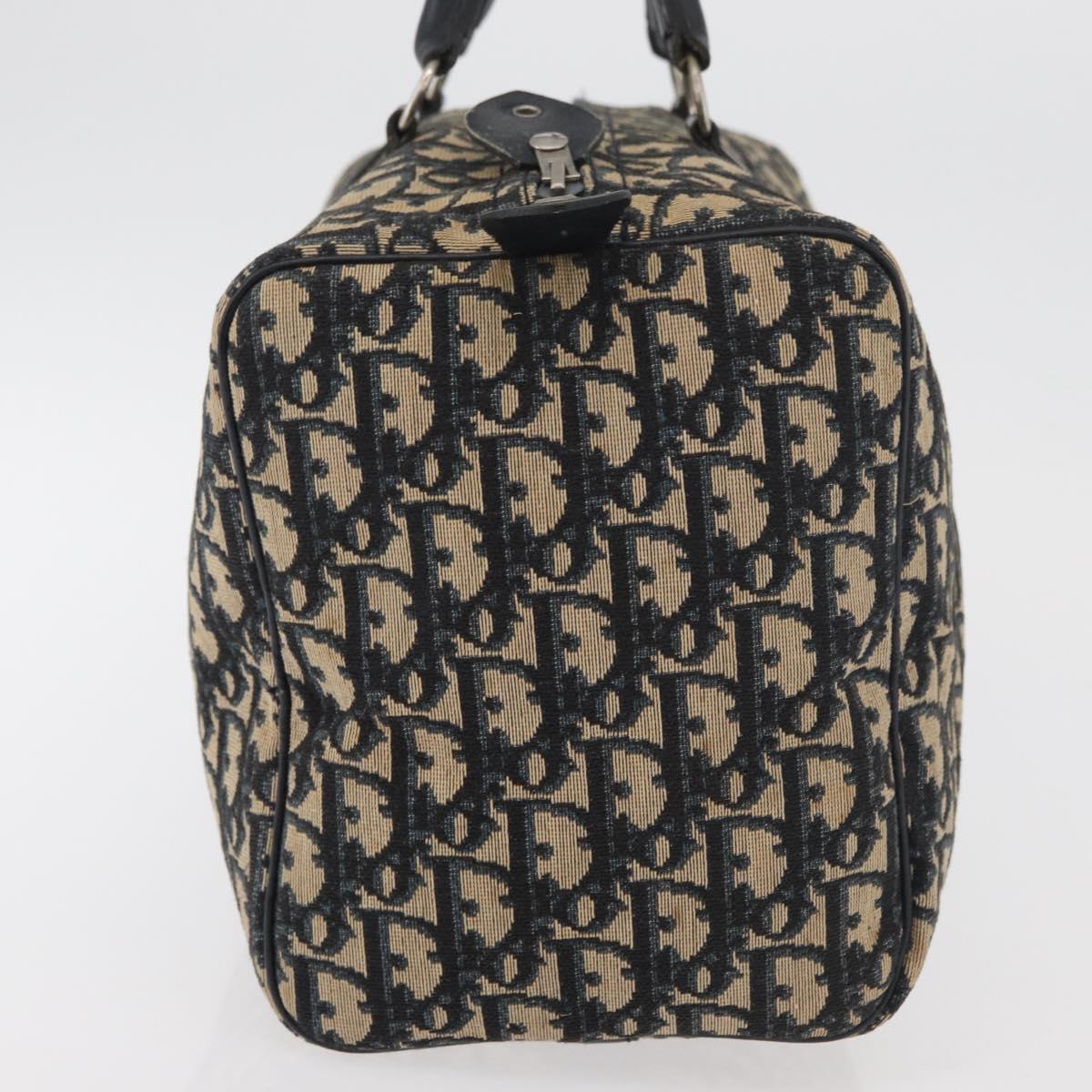 Christian Dior Trotter Canvas Boston Bag Navy Silver Auth 177449