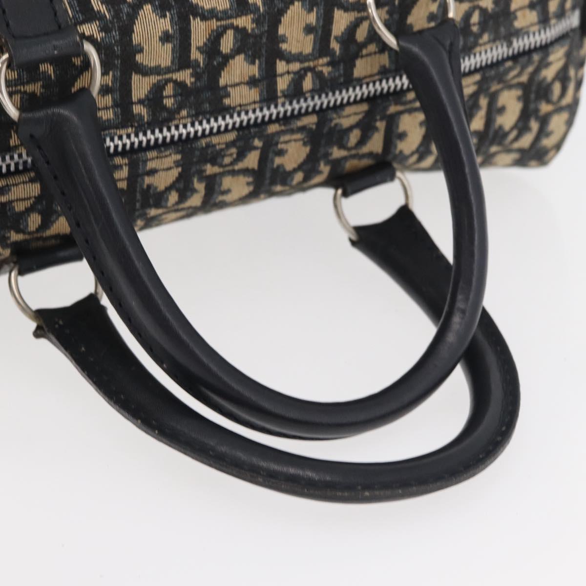 Christian Dior Trotter Canvas Boston Bag Navy Silver Auth 177449