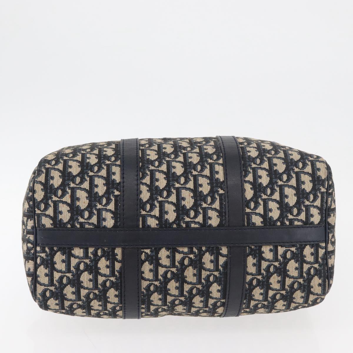 Christian Dior Trotter Canvas Boston Bag Navy Silver Auth 177449