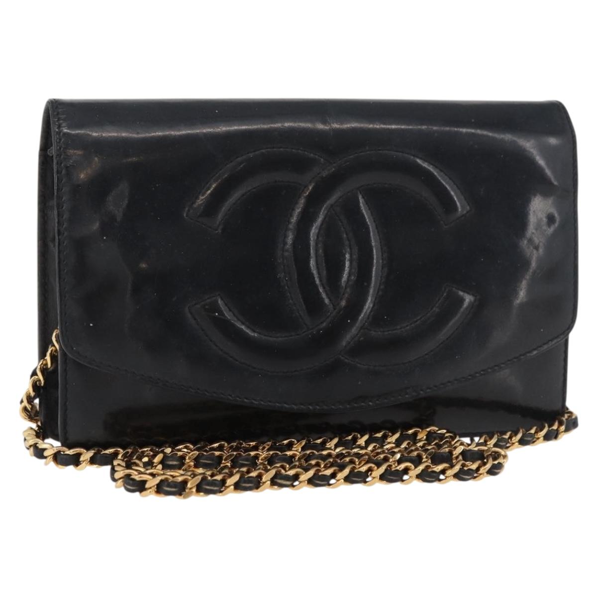 CHANEL COCO Mark Chain Shoulder Bag Patent Leather Black Gold CC Auth 177451A