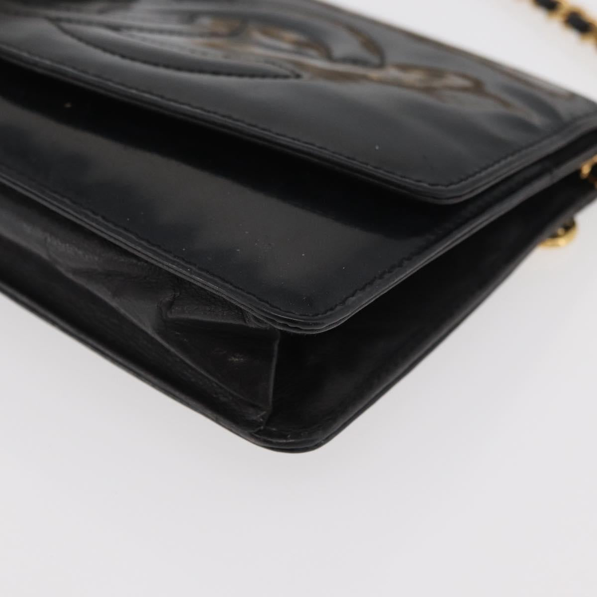 CHANEL COCO Mark Chain Shoulder Bag Patent Leather Black Gold CC Auth 177451A
