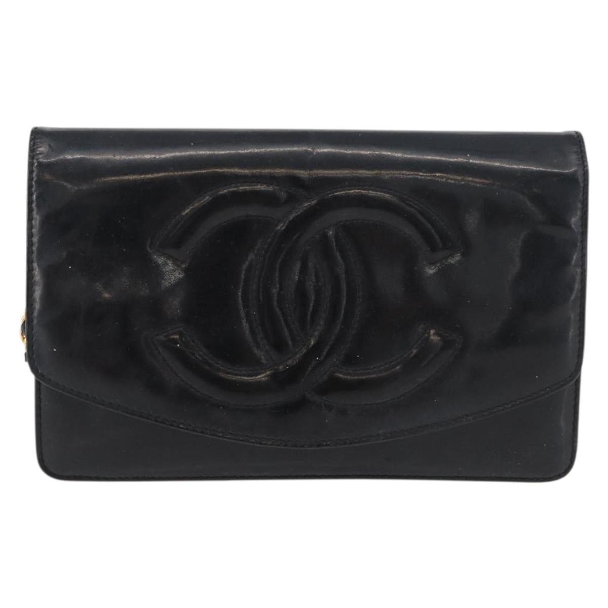 CHANEL COCO Mark Chain Shoulder Bag Patent Leather Black Gold CC Auth 177451A