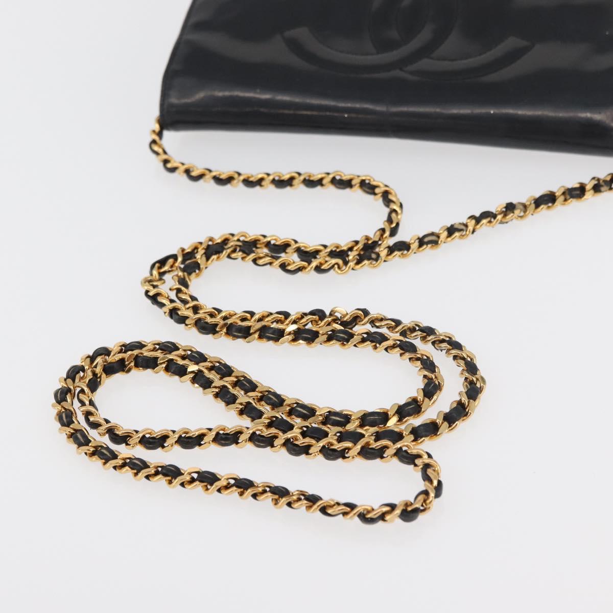 CHANEL COCO Mark Chain Shoulder Bag Patent Leather Black Gold CC Auth 177451A