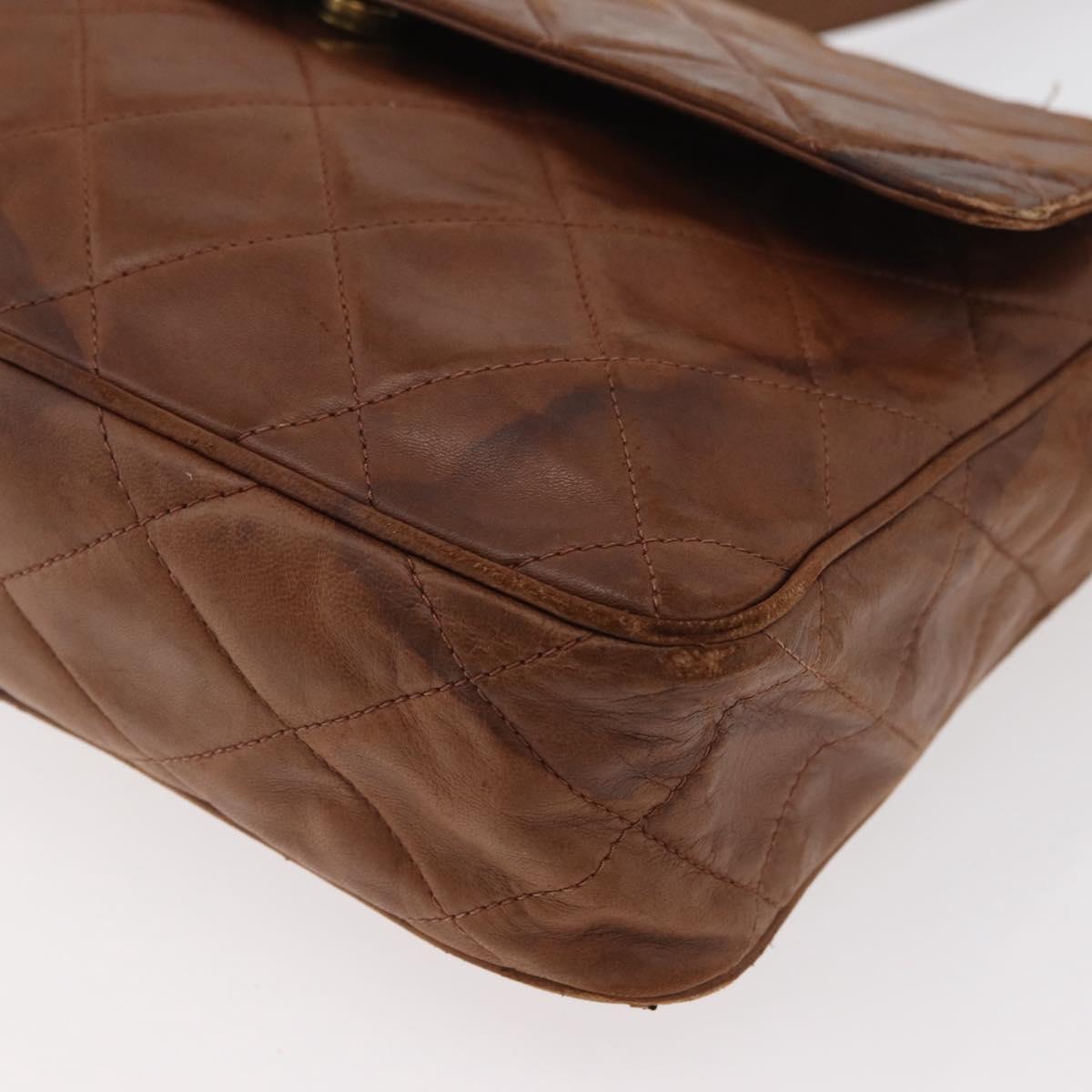 CHANEL Matelasse Chain Shoulder Bag Lamb Skin Brown Gold CC Auth 177452