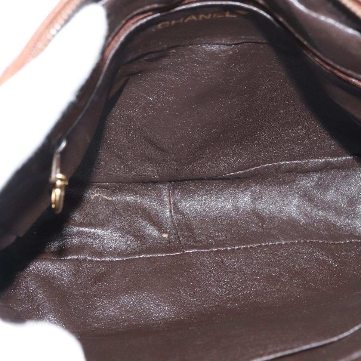 CHANEL Matelasse Chain Shoulder Bag Lamb Skin Brown Gold CC Auth 177452