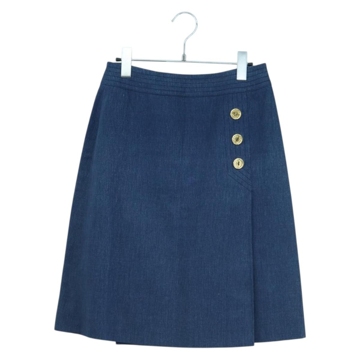 CELINE Skirt Denim Blue Gold Auth 177454V