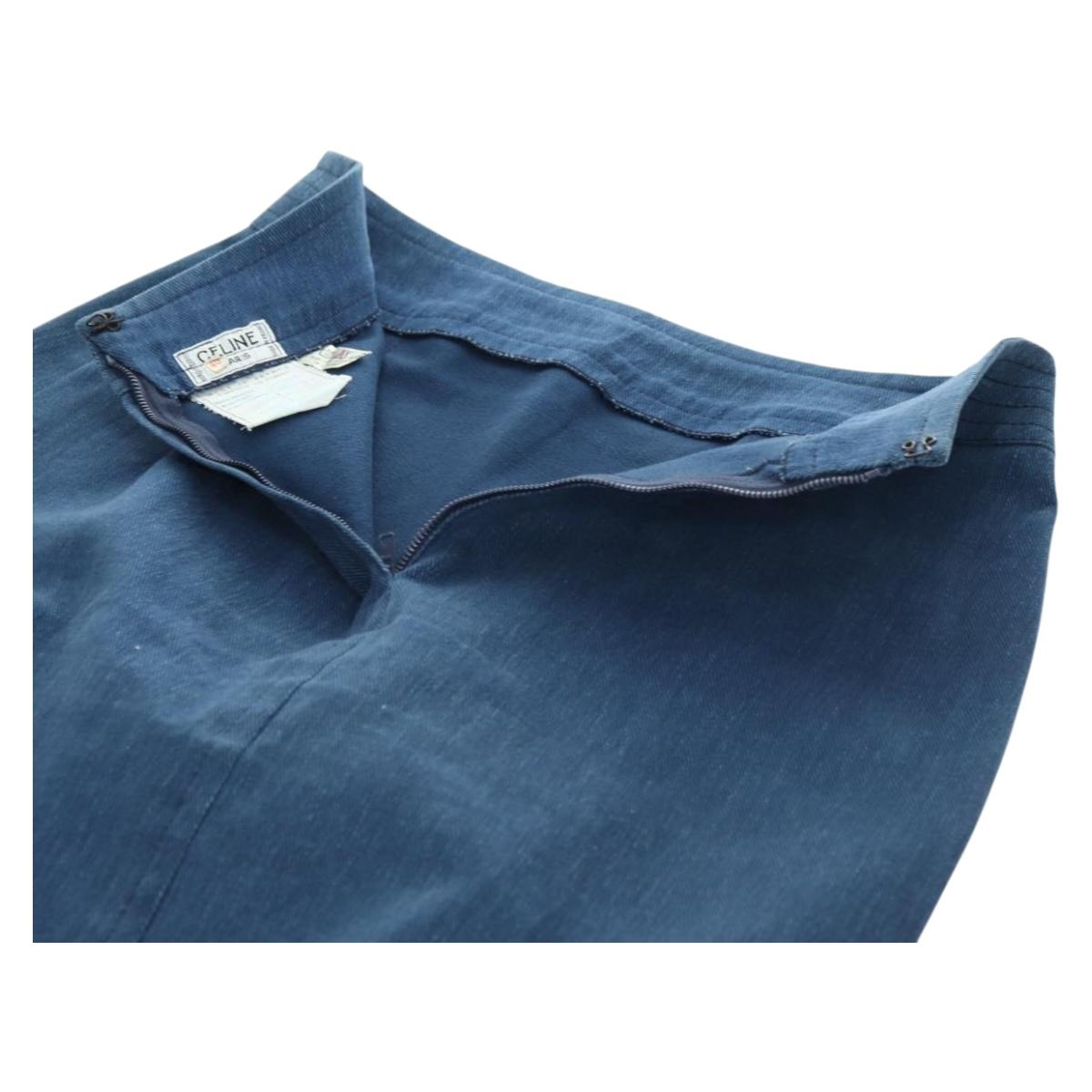 CELINE Skirt Denim Blue Gold Auth 177454V