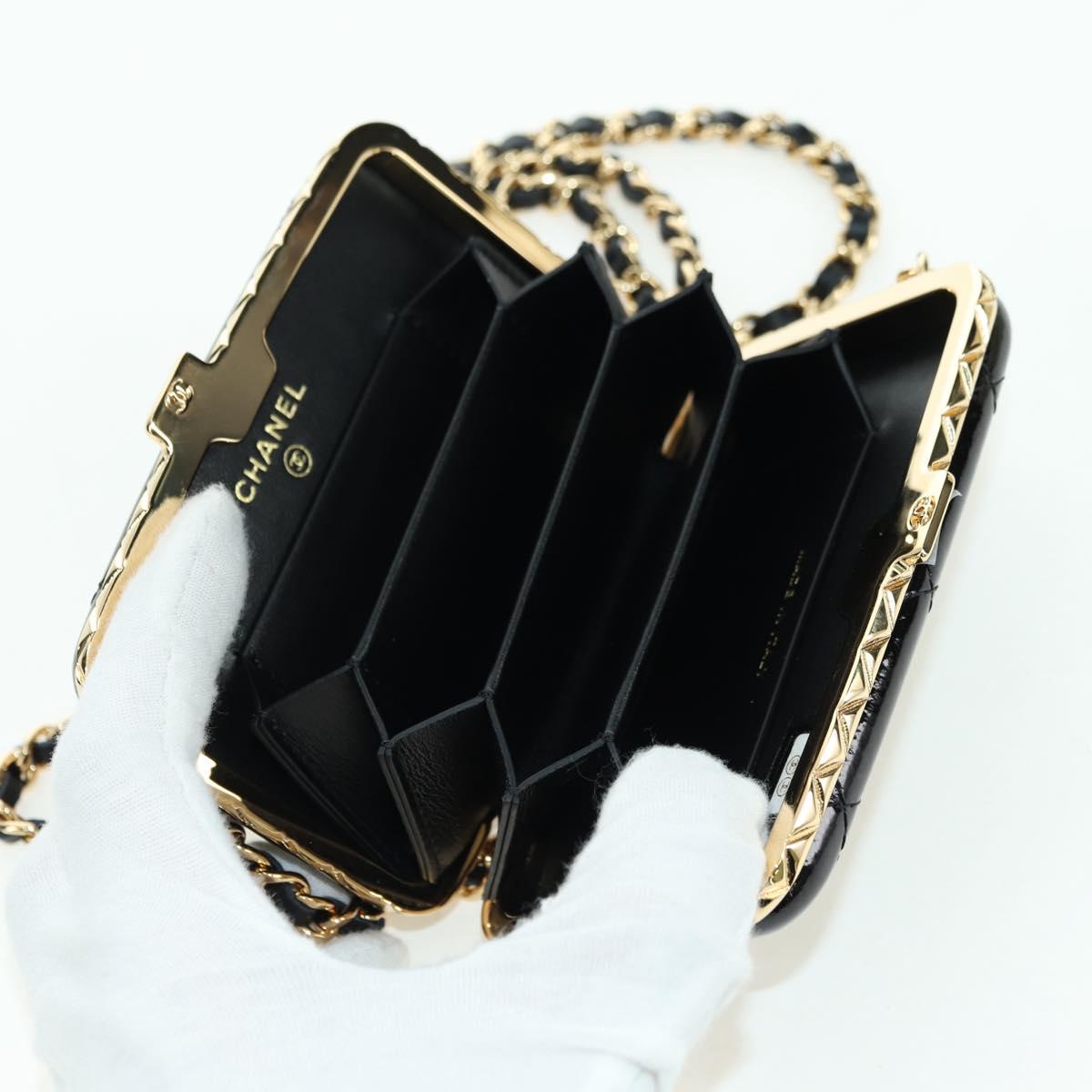 CHANEL Matelasse Chain Shoulder Bag Patent leather Black Gold CC Auth 177455SM