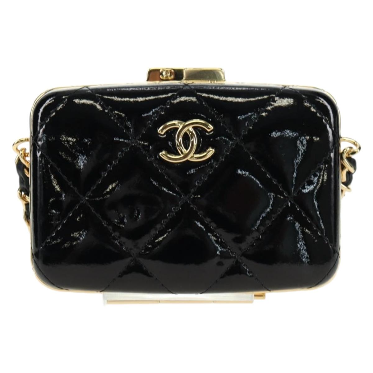 CHANEL Matelasse Chain Shoulder Bag Patent leather Black Gold CC Auth 177455SM