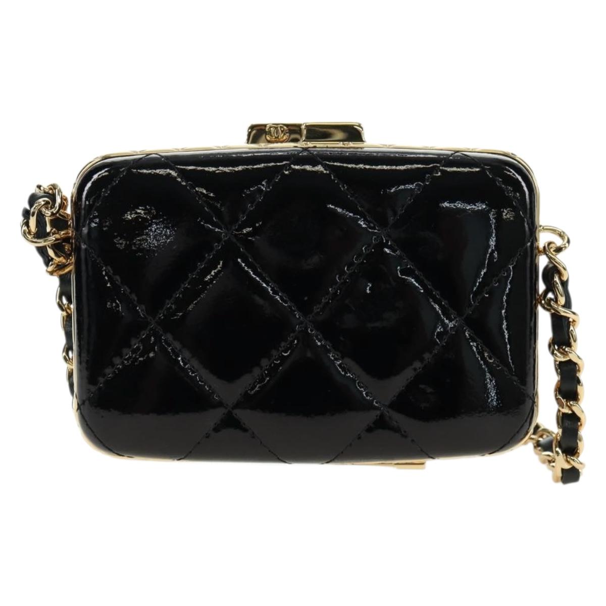 CHANEL Matelasse Chain Shoulder Bag Patent leather Black Gold CC Auth 177455SM