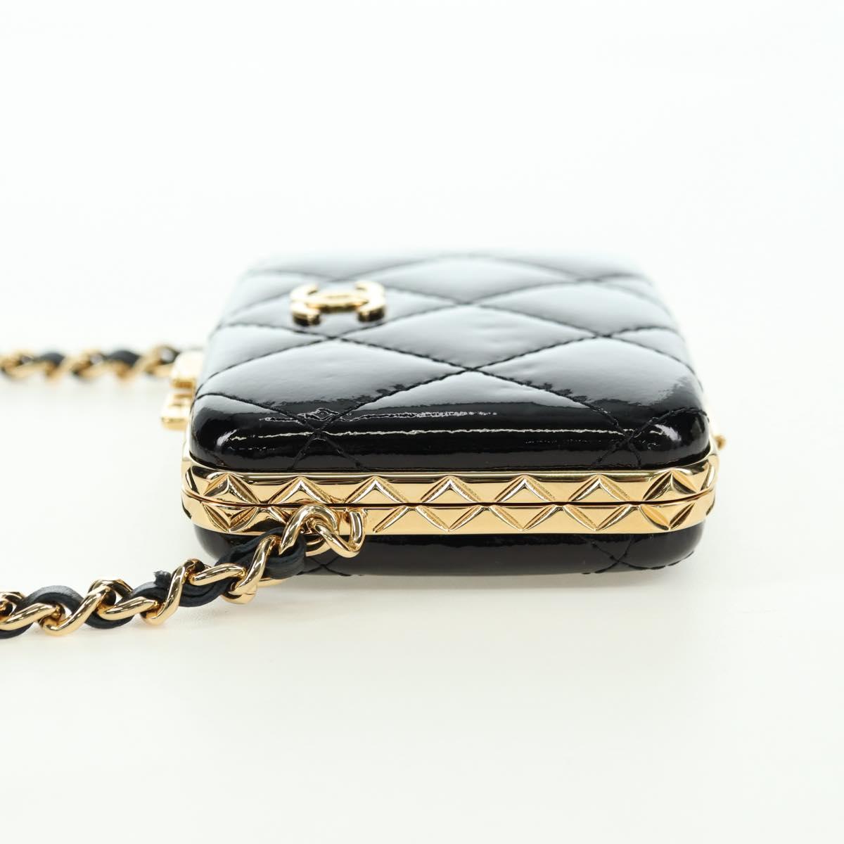 CHANEL Matelasse Chain Shoulder Bag Patent leather Black Gold CC Auth 177455SM