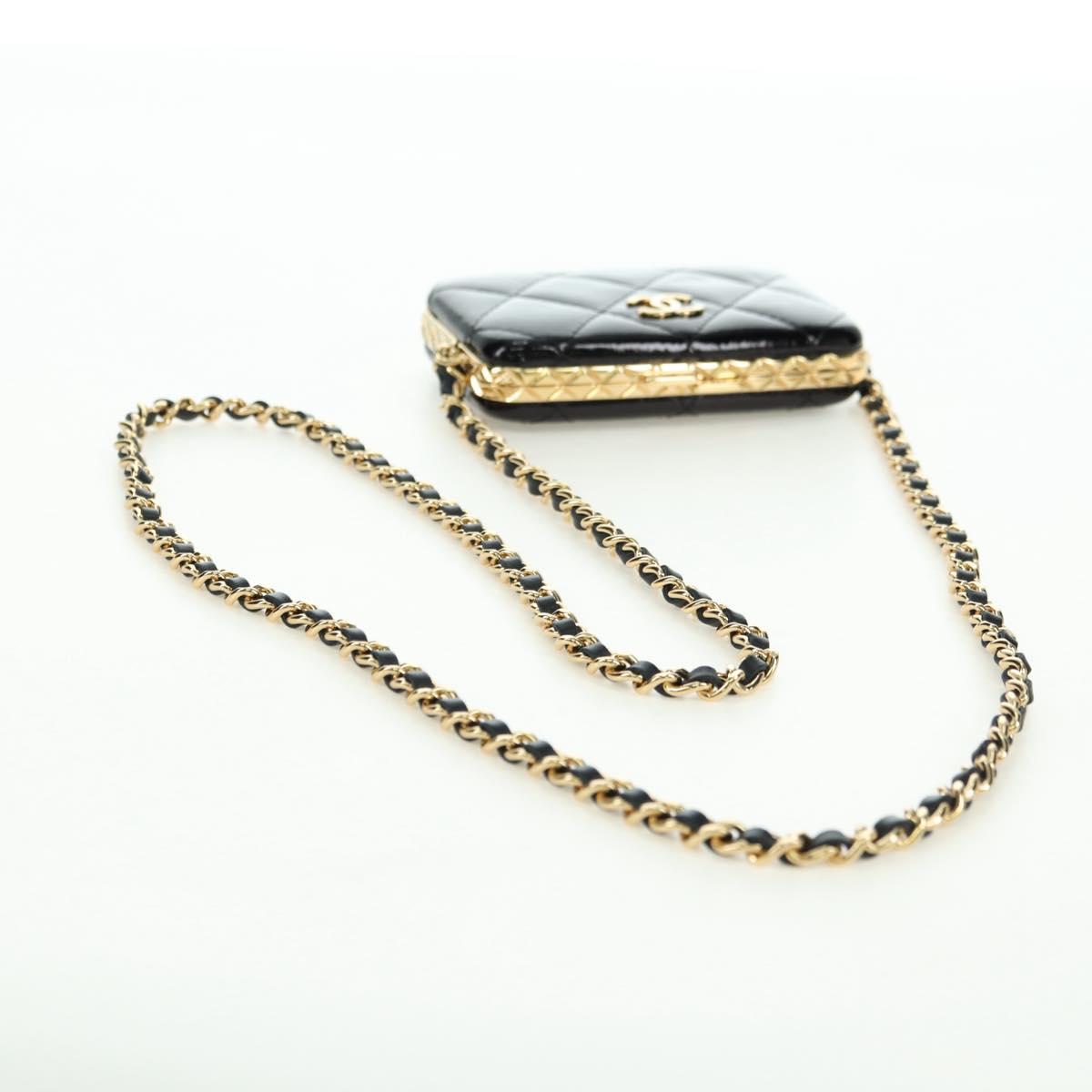 CHANEL Matelasse Chain Shoulder Bag Patent leather Black Gold CC Auth 177455SM