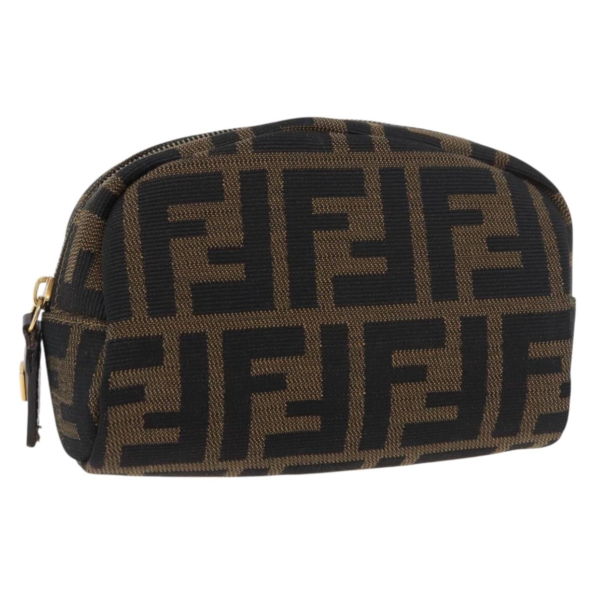 FENDI Zucca Canvas Pouch Black Brown Auth 177460