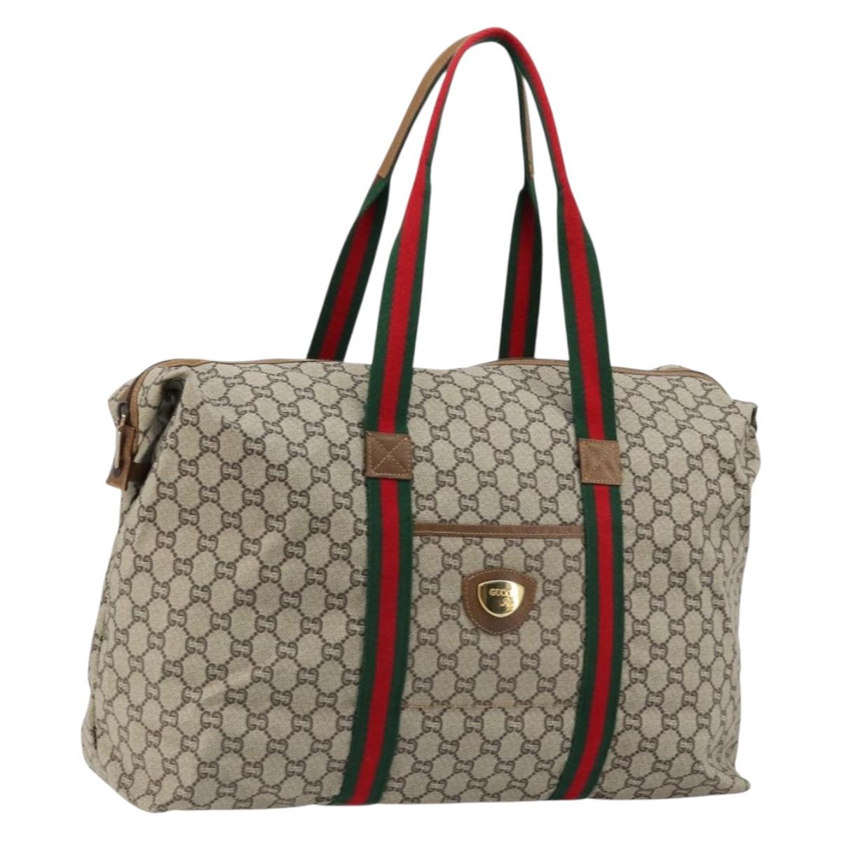 GUCCI GG Plus Supreme Web Sherry Line Boston Bag PVC Beige Gold Auth 177468A