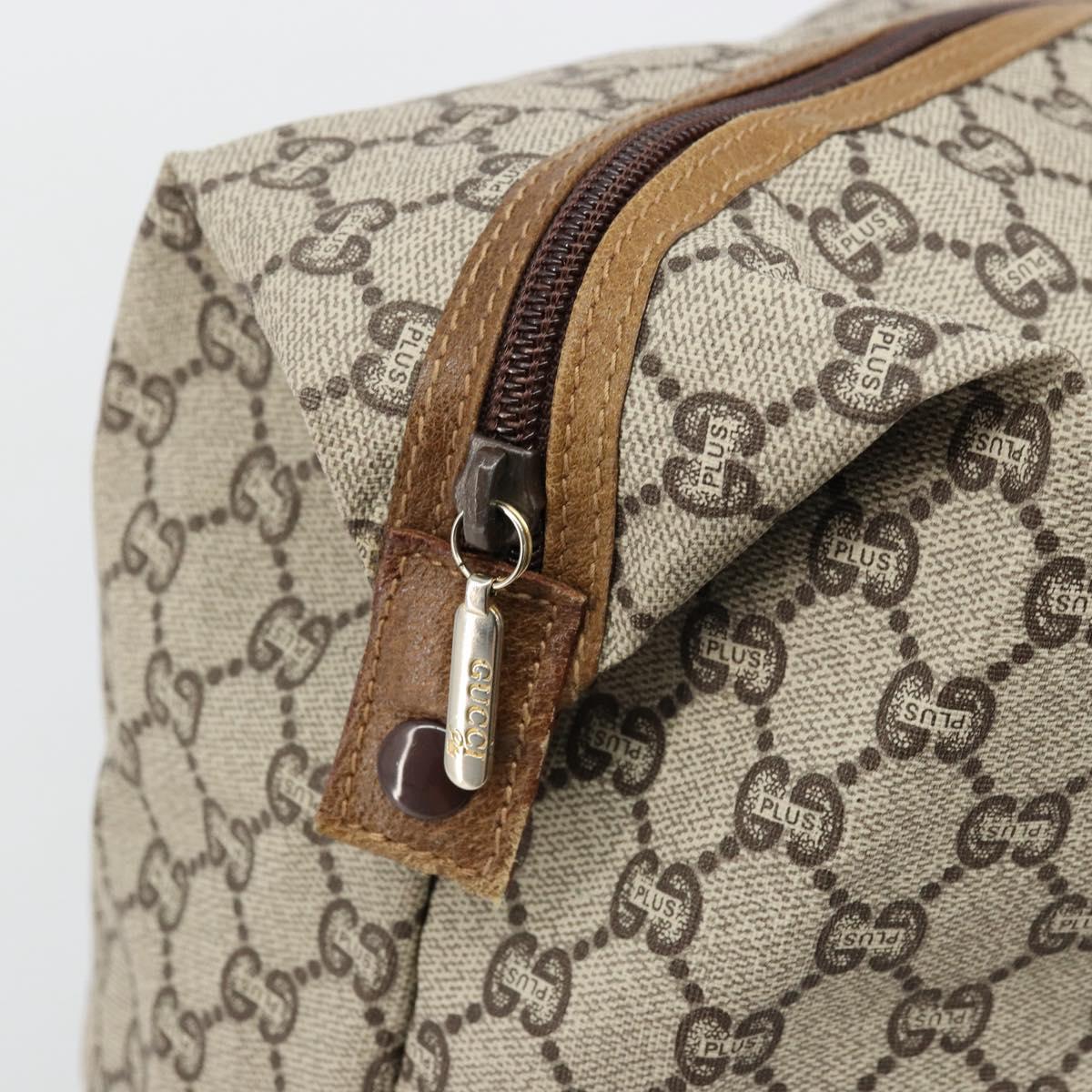 GUCCI GG Plus Supreme Web Sherry Line Boston Bag PVC Beige Gold Auth 177468A