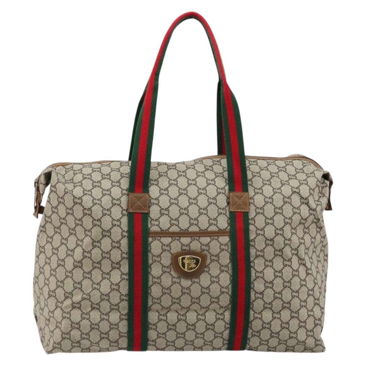 GUCCI GG Plus Supreme Web Sherry Line Boston Bag PVC Beige Gold Auth 177468A
