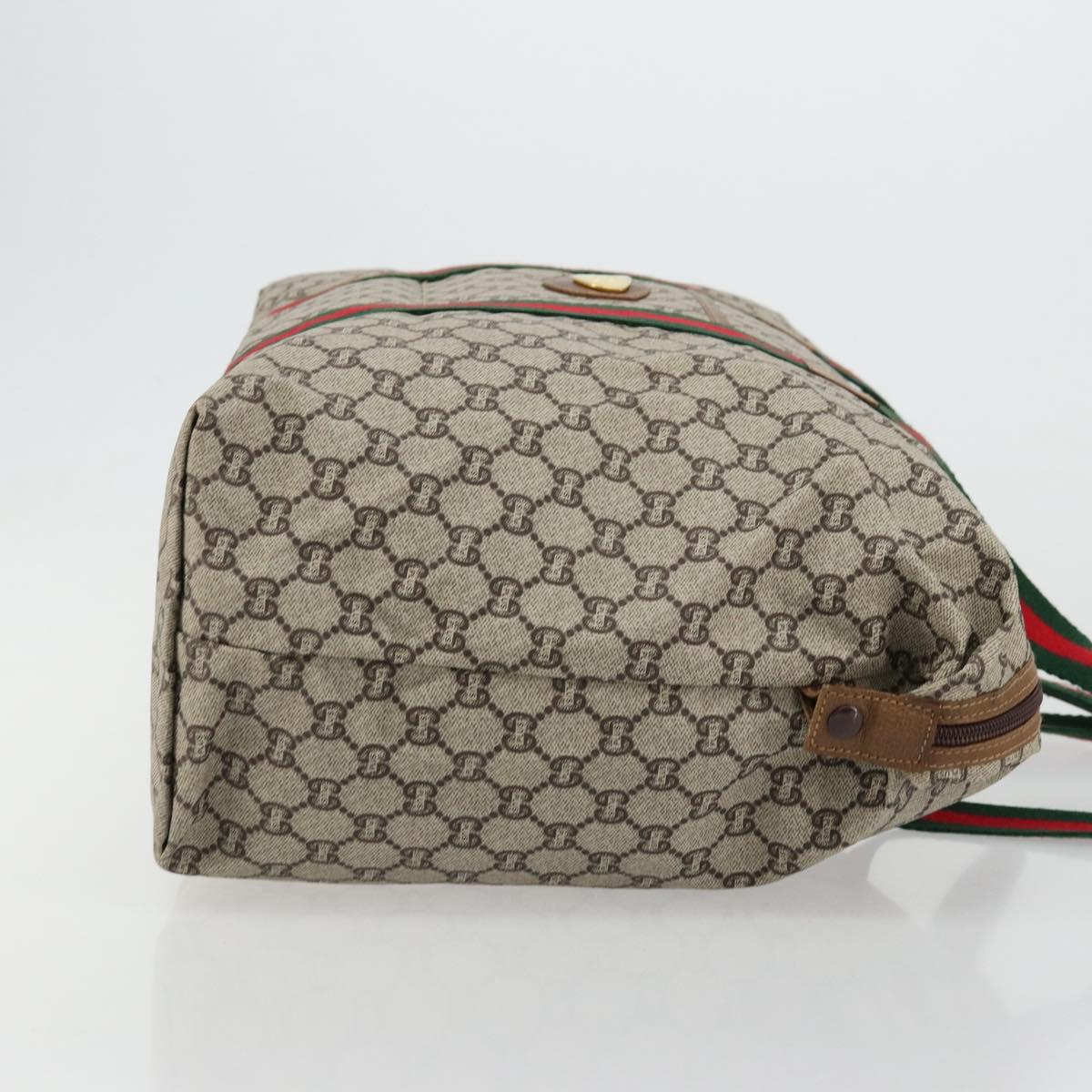 GUCCI GG Plus Supreme Web Sherry Line Boston Bag PVC Beige Gold Auth 177468A