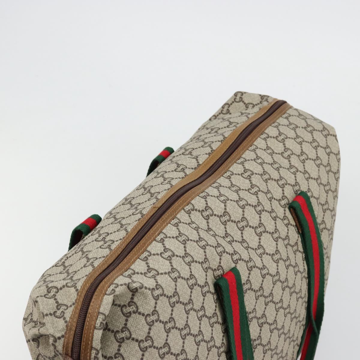 GUCCI GG Plus Supreme Web Sherry Line Boston Bag PVC Beige Gold Auth 177468A