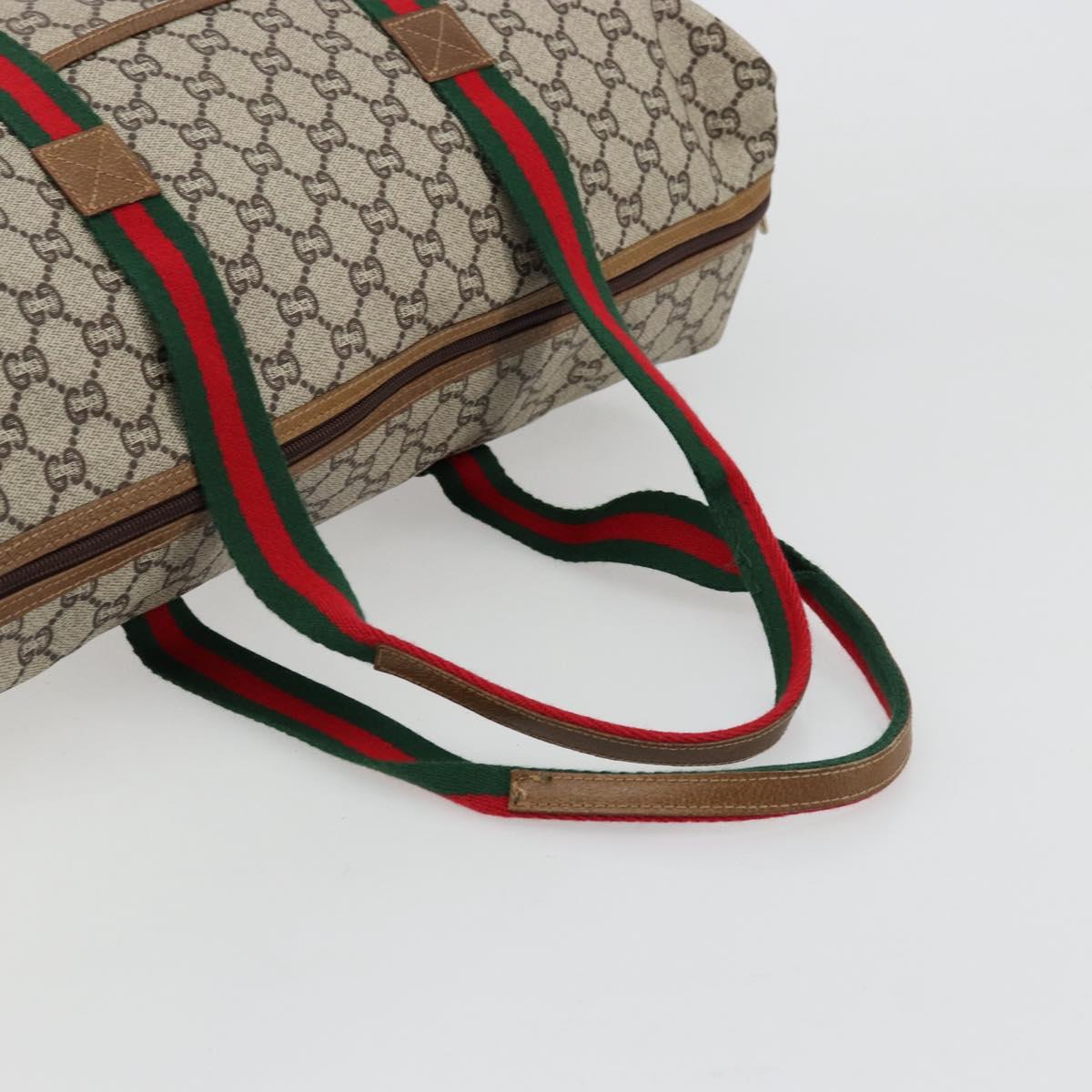 GUCCI GG Plus Supreme Web Sherry Line Boston Bag PVC Beige Gold Auth 177468A