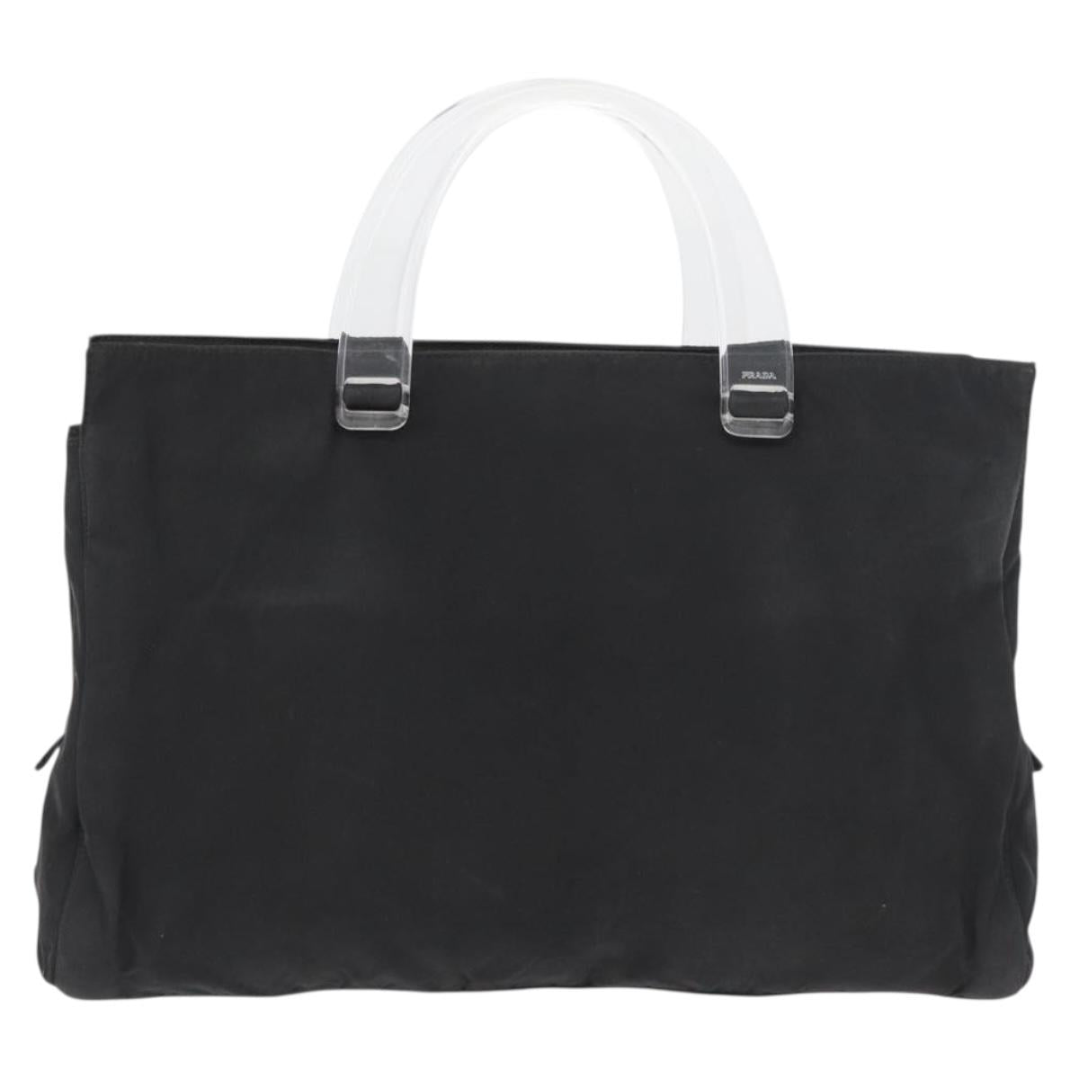 PRADA Hand Bag Nylon Black Silver Auth 177469