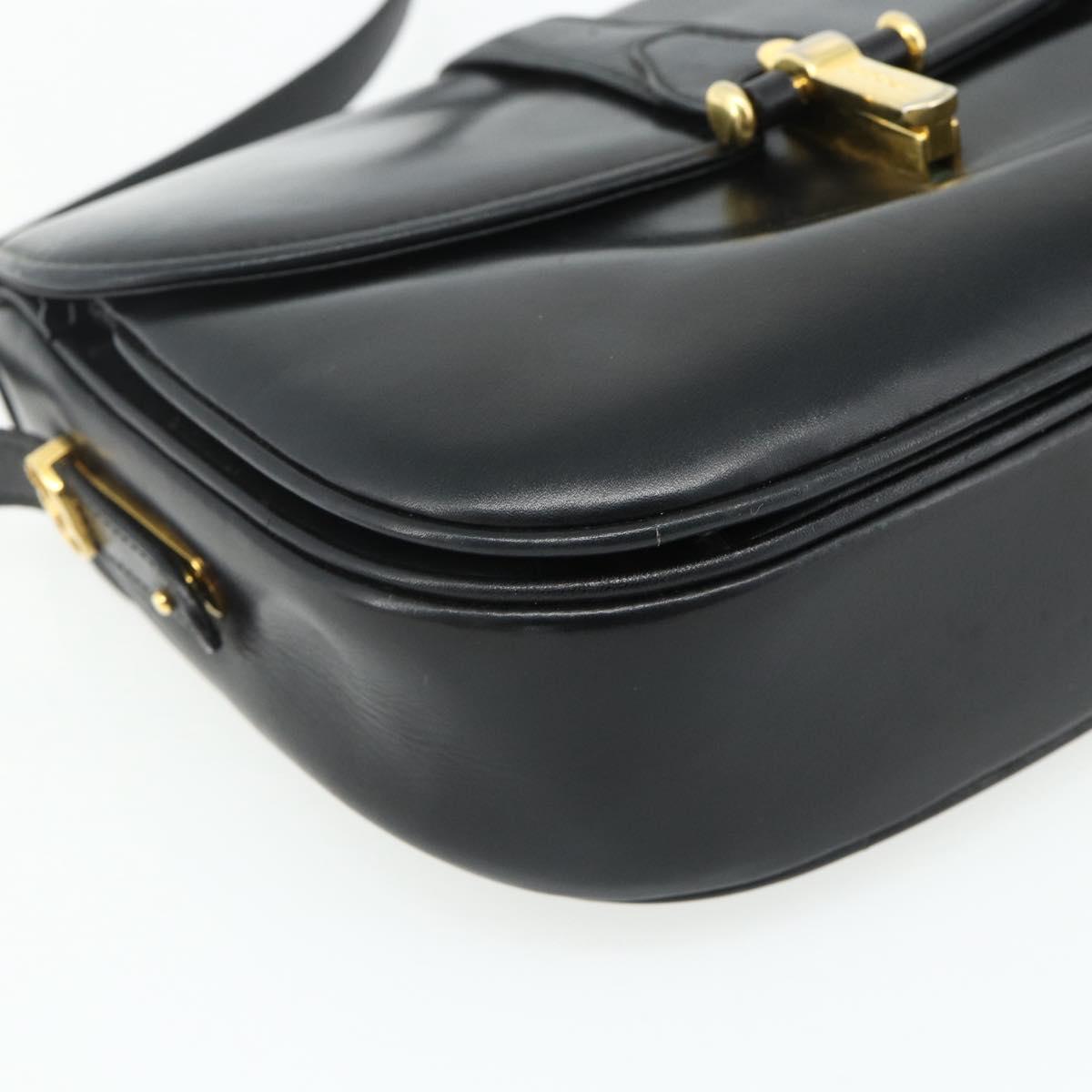 GUCCI Shoulder Bag Leather Black Gold Auth 177470