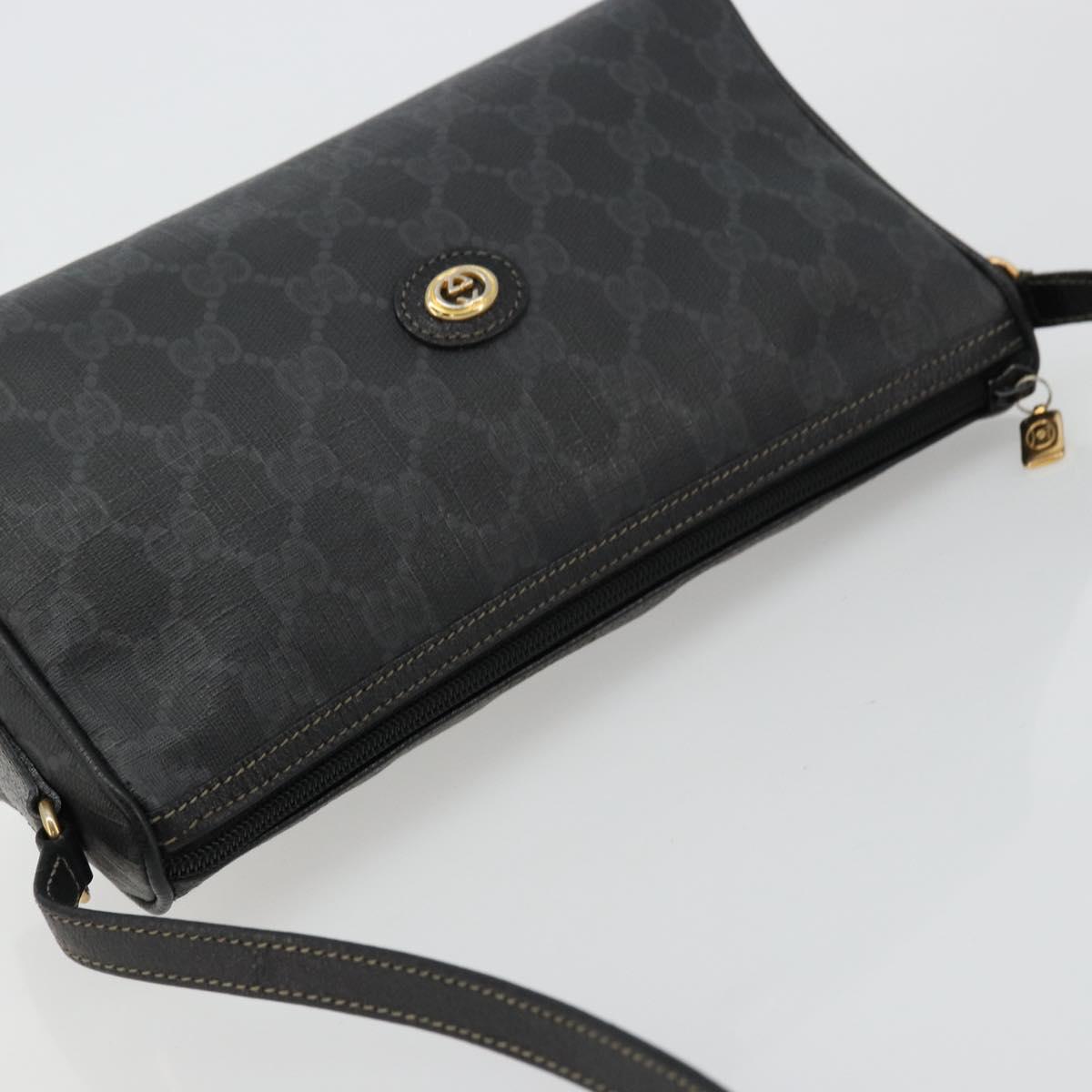 GUCCI GG Supreme Shoulder Bag PVC Black Gold 156 02 086 Auth 177471