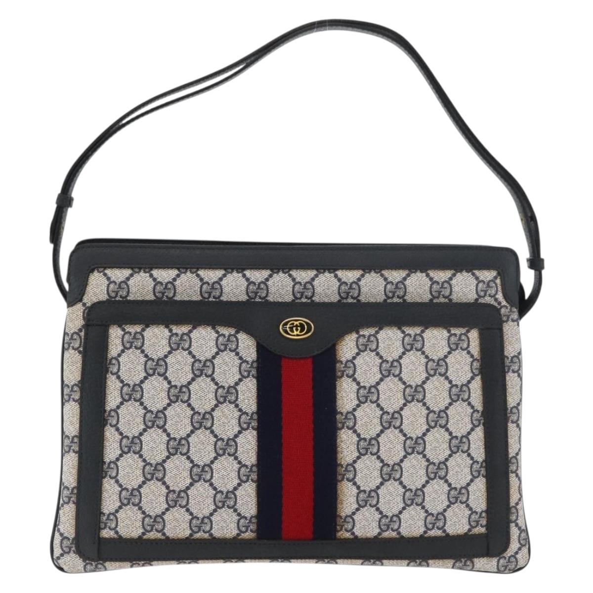 GUCCI GG Supreme Sherry Line Shoulder Bag PVC Navy Gold Auth 177472