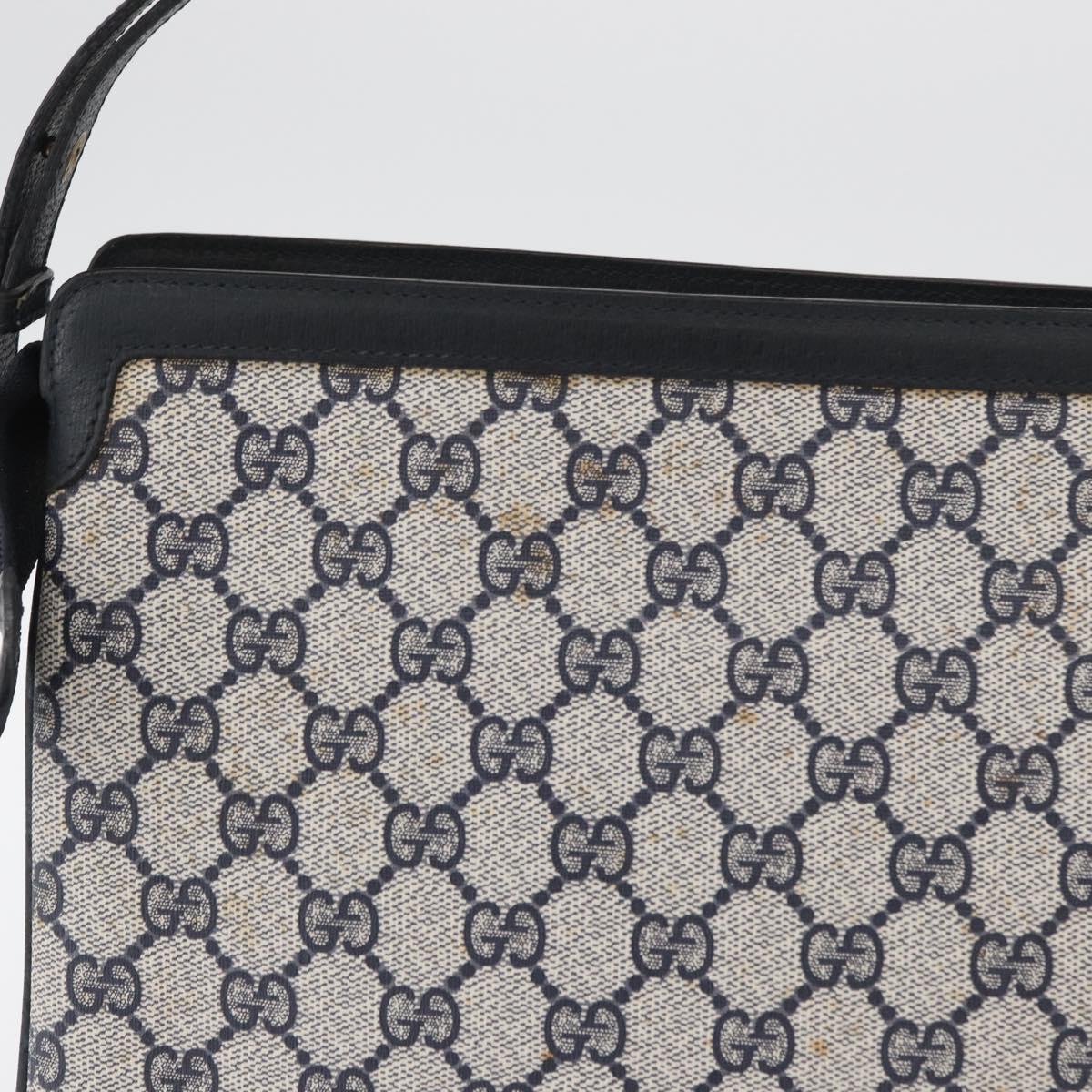 GUCCI GG Supreme Sherry Line Shoulder Bag PVC Navy Gold Auth 177472