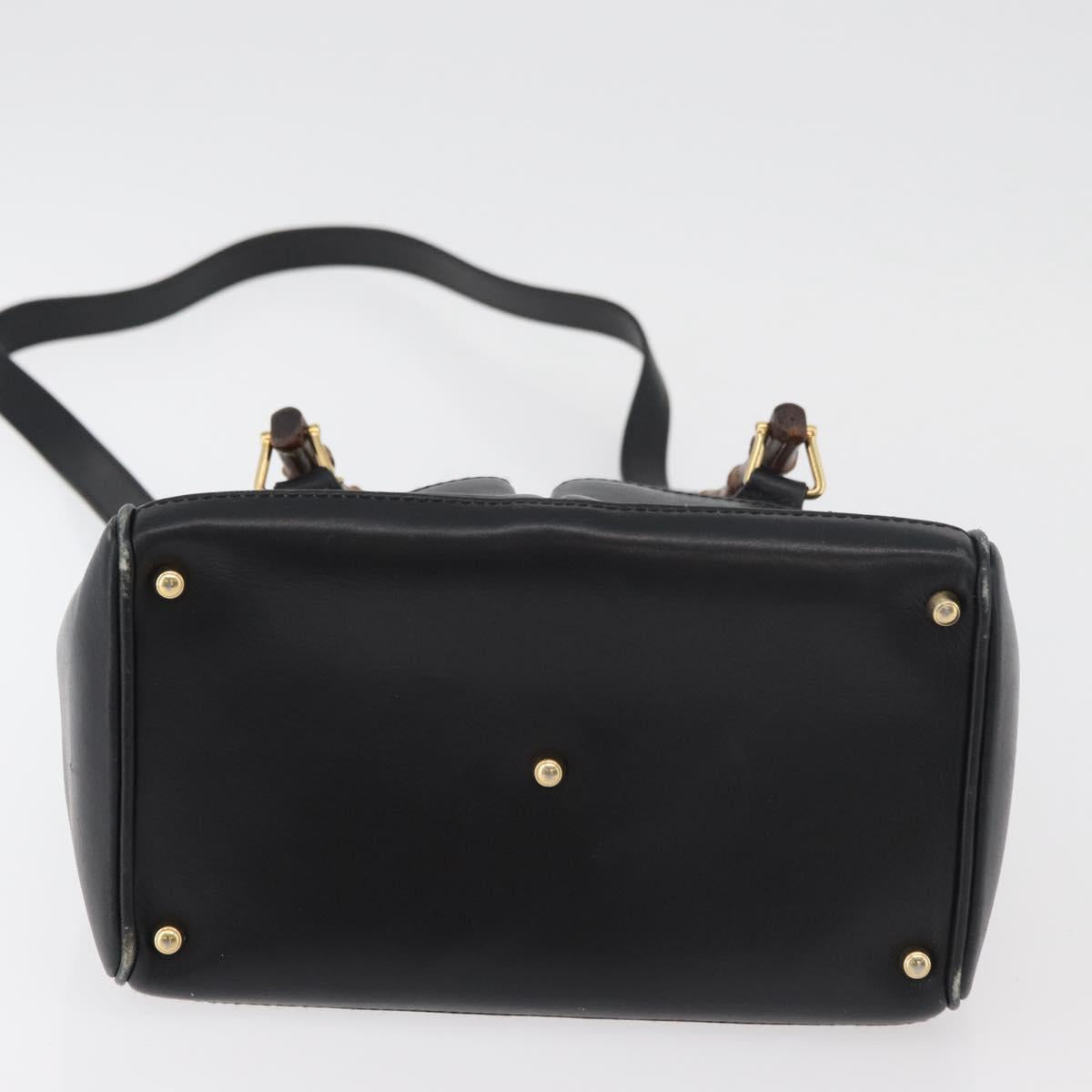 GUCCI Bamboo Hand Bag Leather 2way Black Gold Auth 177474
