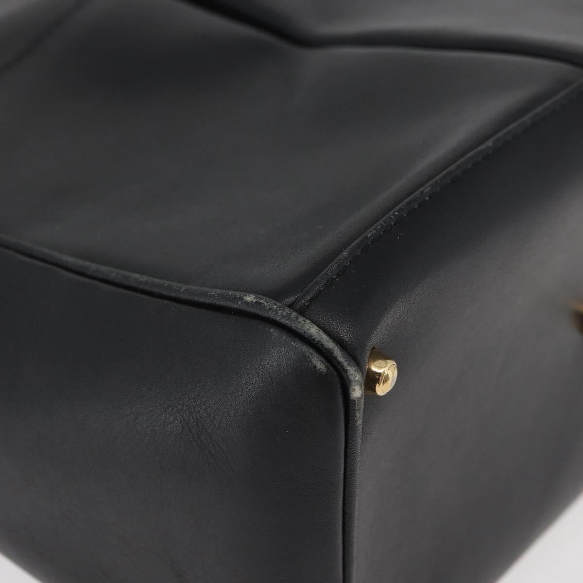 GUCCI Bamboo Hand Bag Leather 2way Black Gold Auth 177474