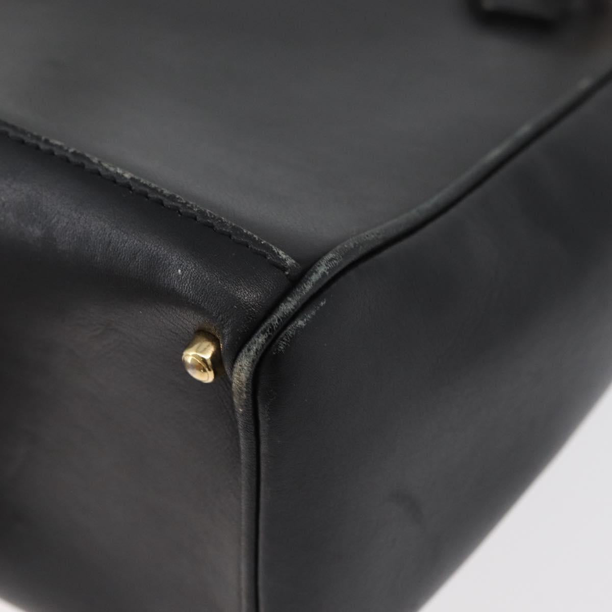 GUCCI Bamboo Hand Bag Leather 2way Black Gold Auth 177474